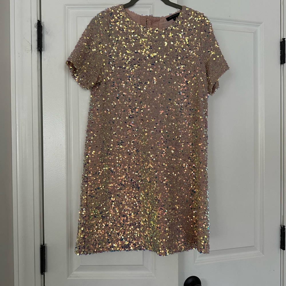 Pink Sequin Short Sleeve Dress